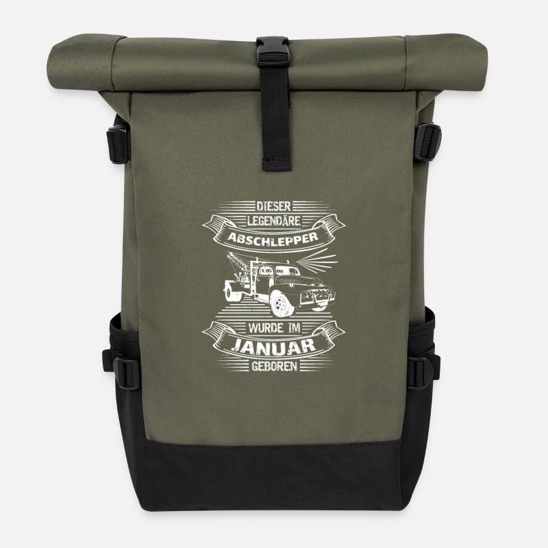 Januar Geburtstag Abschlepper - Rolltop Rucksack - Olive/Schwarz