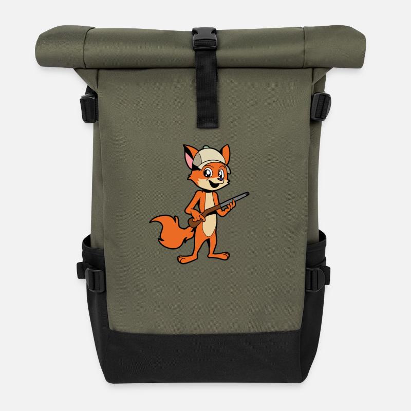 Fox with rifle - Hunter - Roll Top Backpack - olive/black