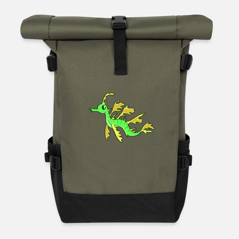 Kawaii Nadelpferdchen - Rolltop Rucksack - Olive/Schwarz