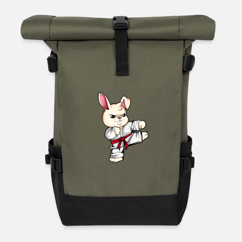 Comic Hase macht Karate - Rolltop Rucksack - Olive/Schwarz