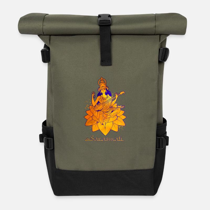 Hindu Gott - Saraswati - Rolltop Rucksack - Olive/Schwarz