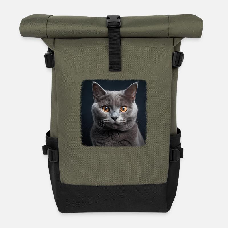 Chartreux Cat Kartäuser Katze - Rolltop Rucksack - Olive/Schwarz