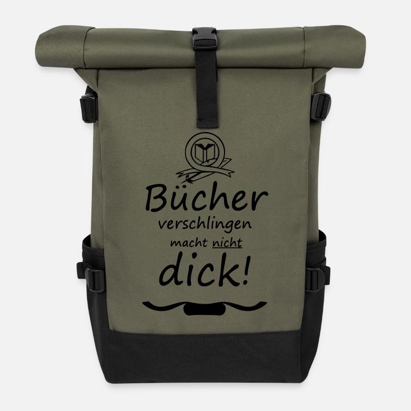 Bücher Spruch Buch Lesen Leser Geschenk - Rolltop Rucksack - Olive/Schwarz