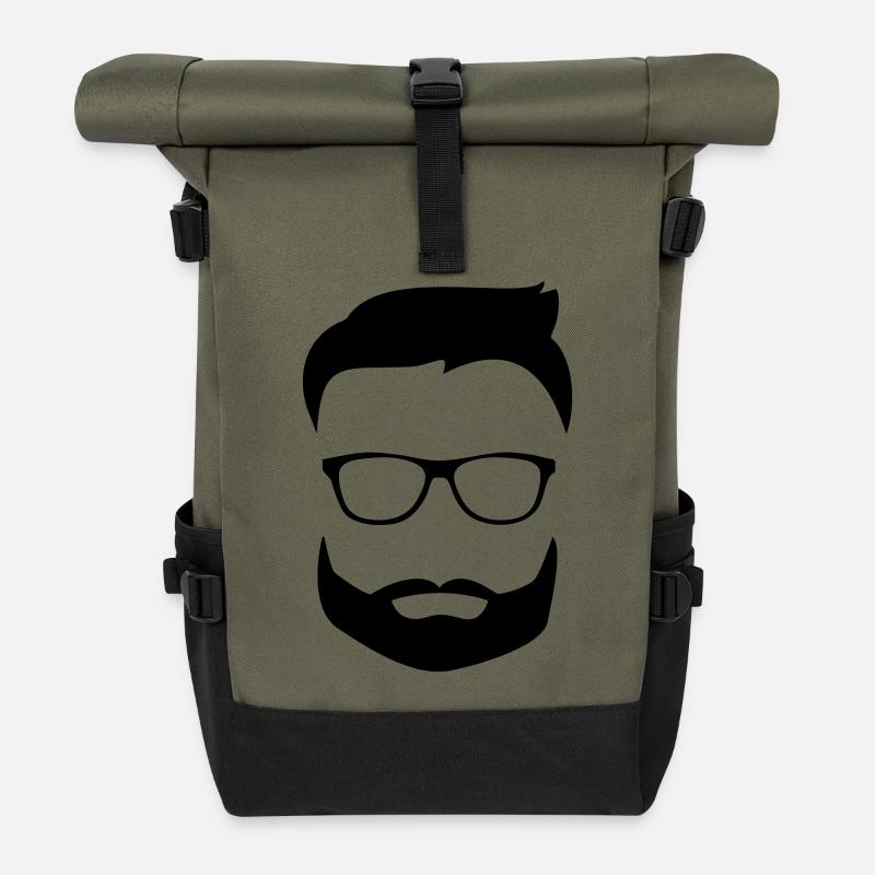 Beard glasses - Rolltop Rucksack - Olive/Schwarz