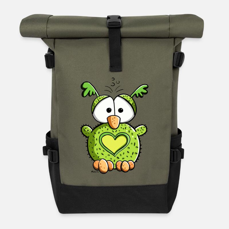 Verliebte Eule - Rolltop Rucksack - Olive/Schwarz