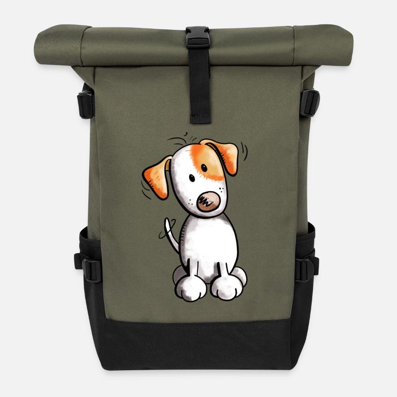 Fröhlicher Jack Russell - Rolltop Rucksack - Olive/Schwarz