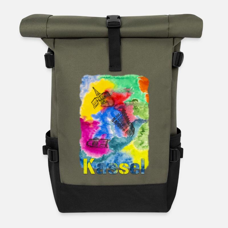 Kassel - ein Aquarell für eine wunderschöne Stadt - Rolltop Rucksack - Olive/Schwarz