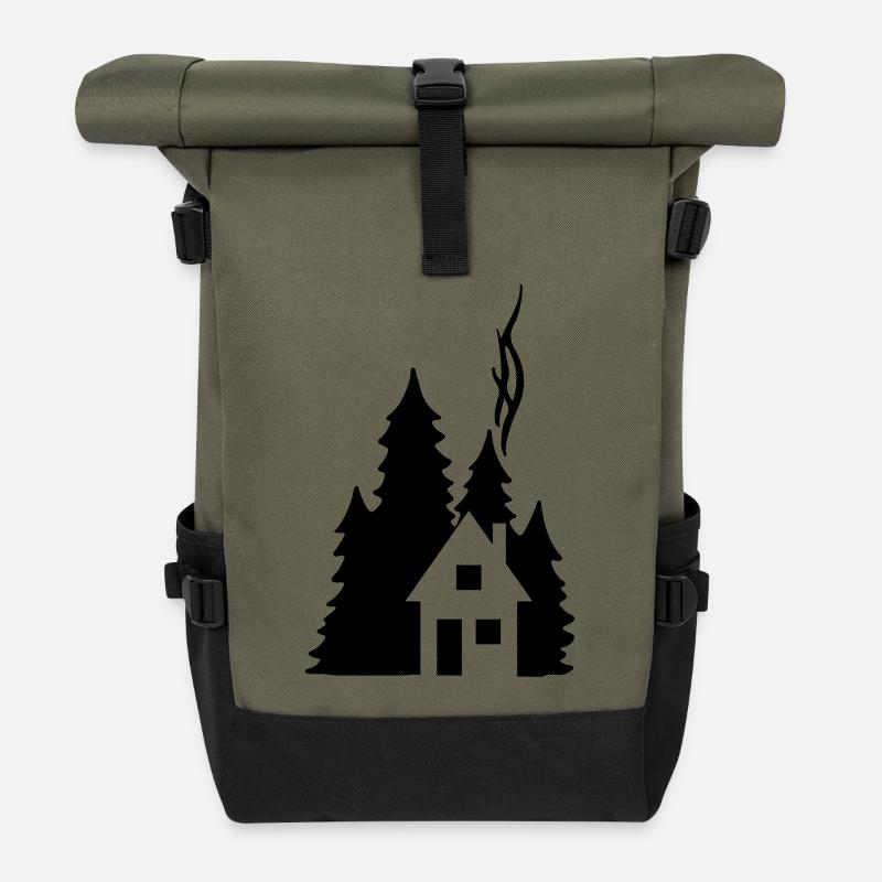 Waldhaus Tannen Silhouette - Cozy Nature Design - Rolltop Rucksack - Olive/Schwarz