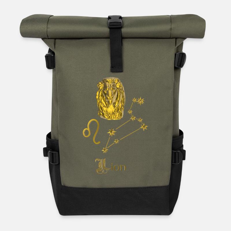 Sternzeichen Löwe 3D,  gold - Rolltop Rucksack - Olive/Schwarz