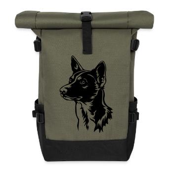 Basenji Kopf - Rolltop Rucksack - Olive/Schwarz - Vorne