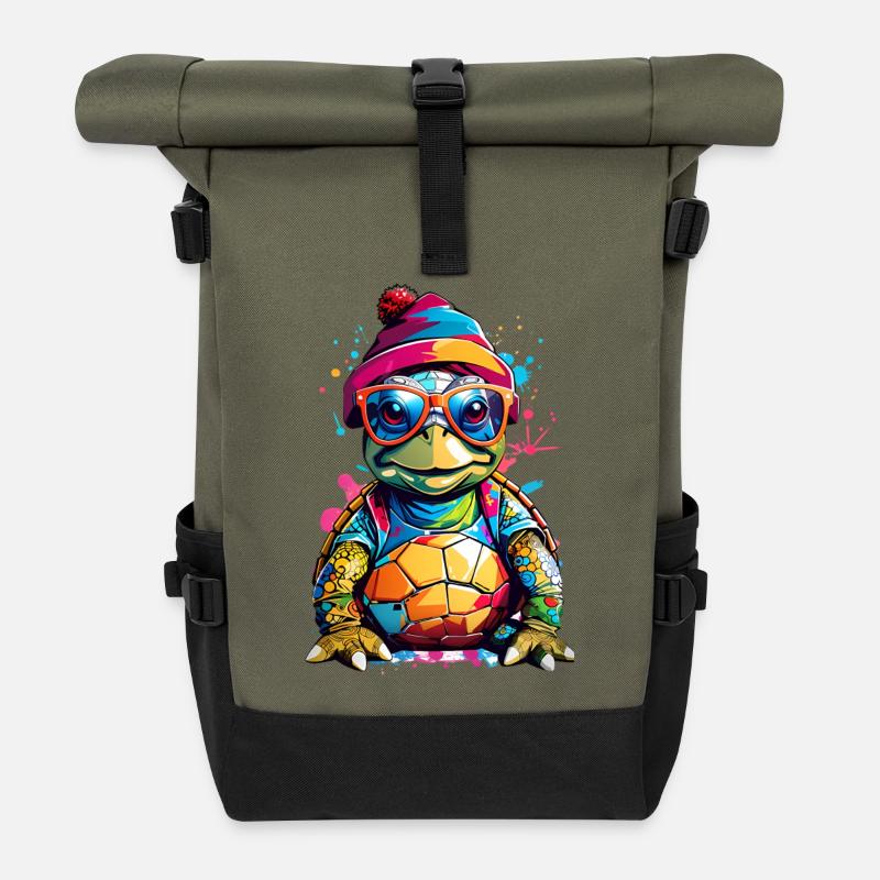 Turtle small and colorful - Roll Top Backpack - olive/black