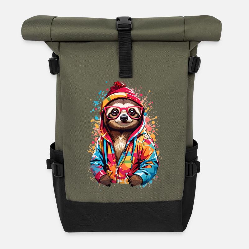 Coole Faultier - Rolltop Rucksack - Olive/Schwarz