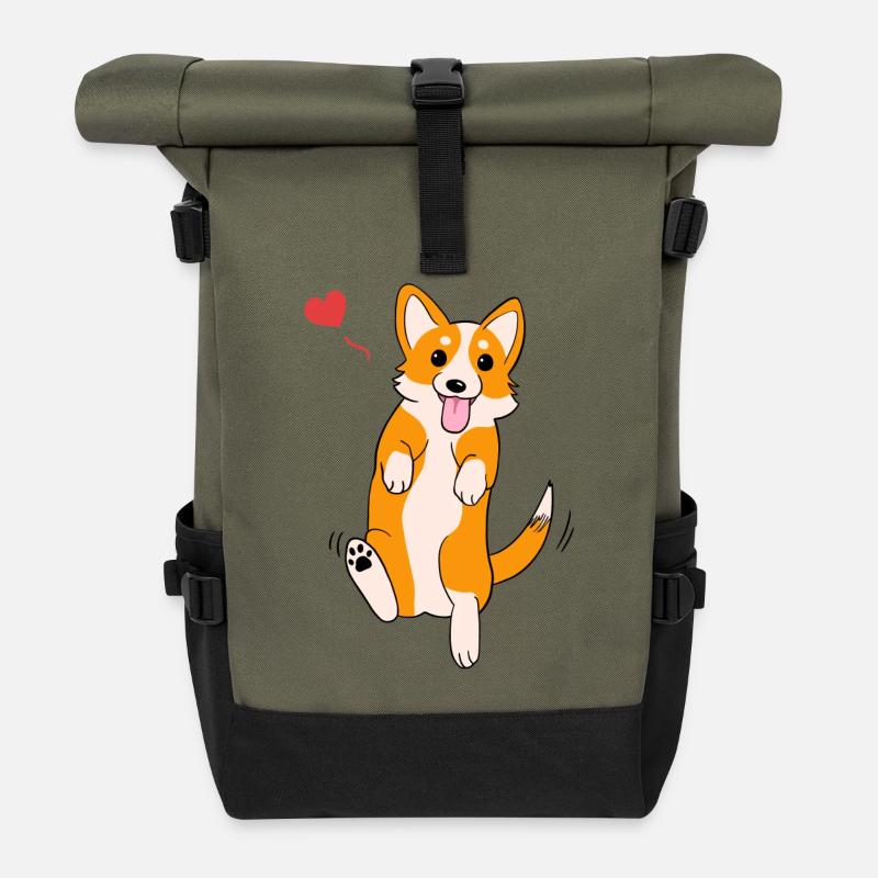Amour Corgi - Sac à dos roll top - olive/noir