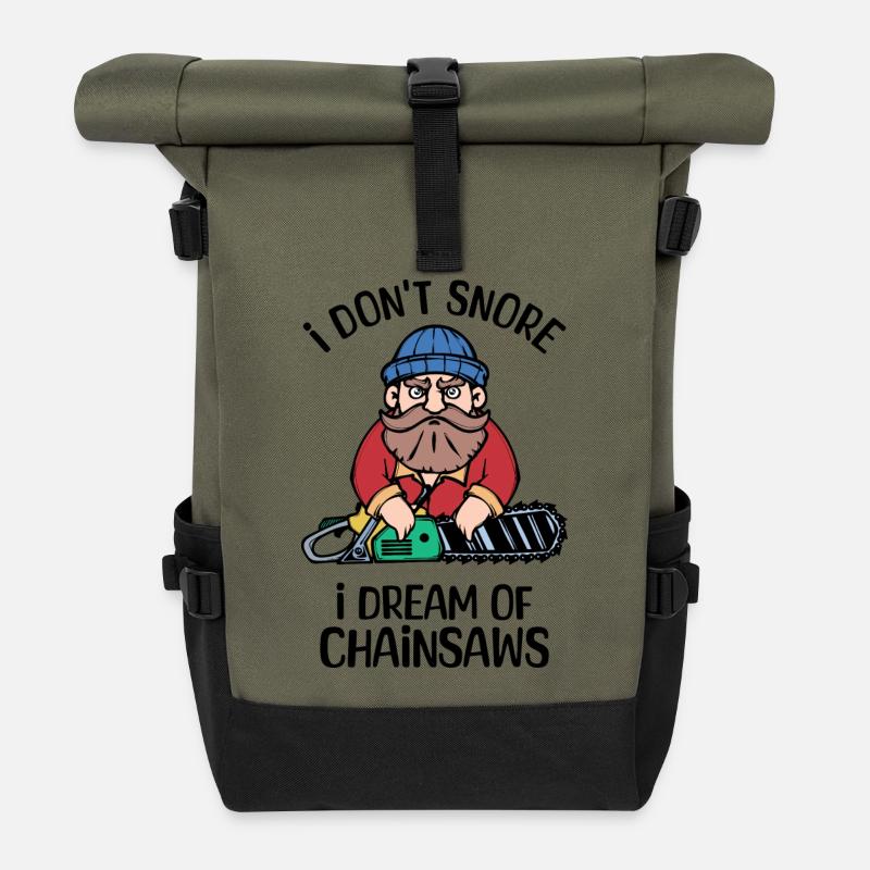 Säge Statement Holz Kettensäge Holzfäller Wald - Rolltop Rucksack - Olive/Schwarz
