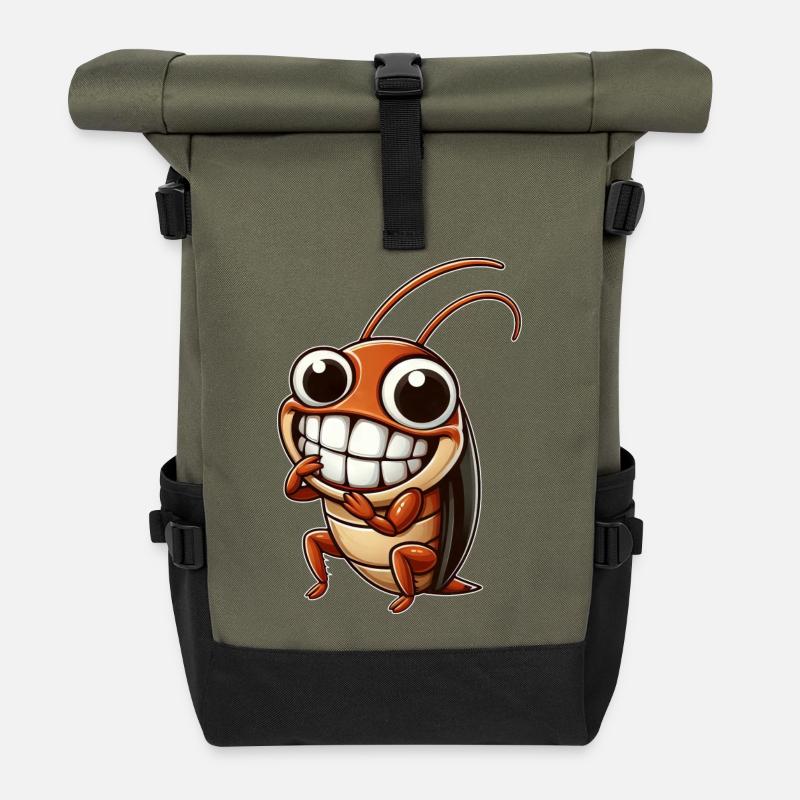 Süße Kakerlake Schabe Cartoon Comic - Rolltop Rucksack - Olive/Schwarz