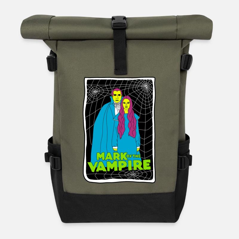 Vampir-Duo mit Spinnennetz-Hintergrund - Rolltop Rucksack - Olive/Schwarz