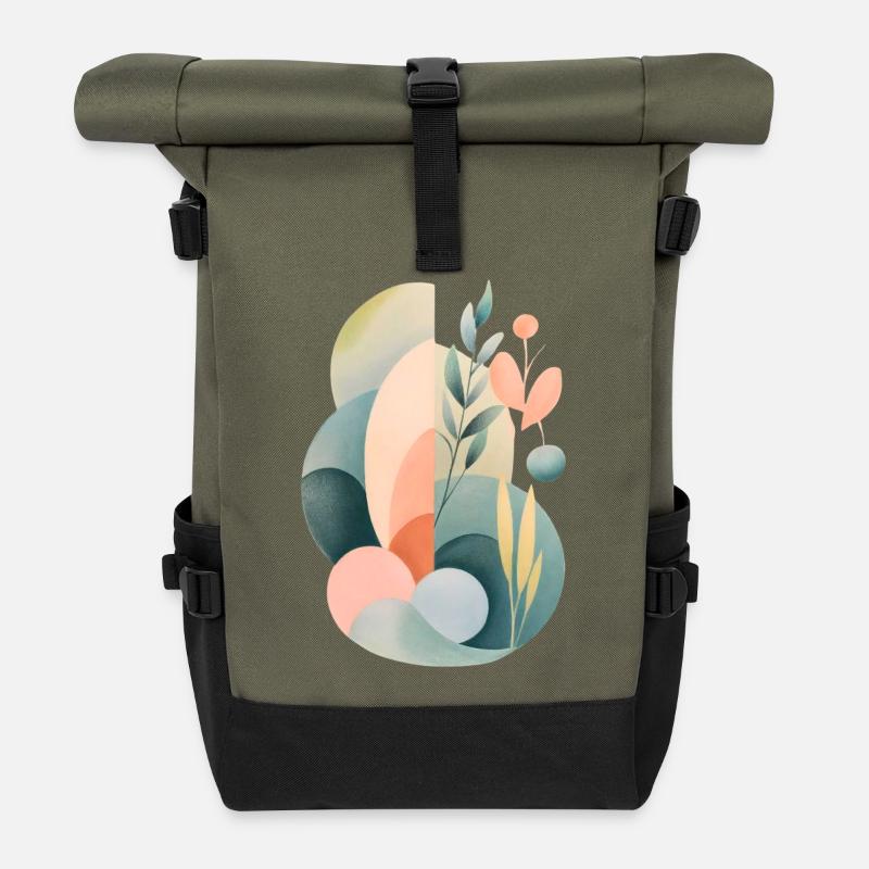 Pastel Abstract Flora Composition - Roll Top Backpack - olive/black