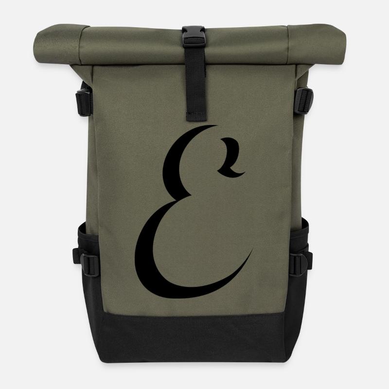 Letter E, name, the letter E - Roll Top Backpack - olive/black