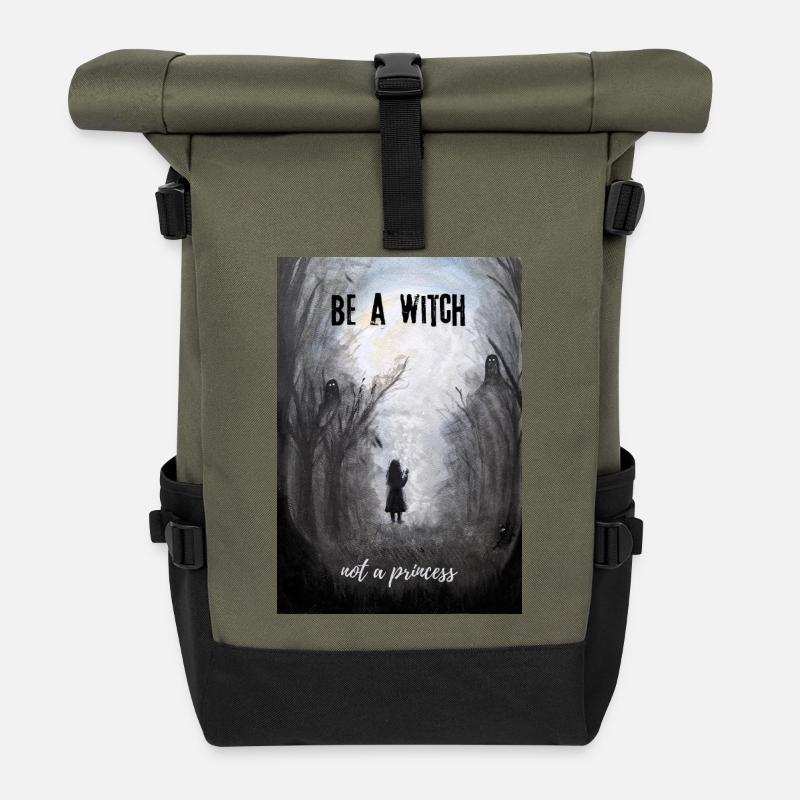 Mystical Witch Forest Illustration Be Witch - Roll Top Backpack - olive/black