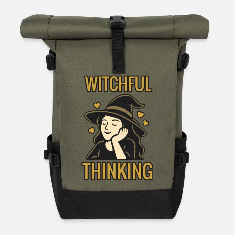 Witchful thinking - Halloween 2025 - Roll Top Backpack - olive/black