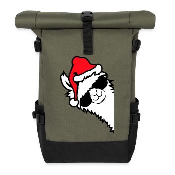 Llama Cool Sunglasses Santa Hat Side - Roll Top Backpack - olive/black - Front