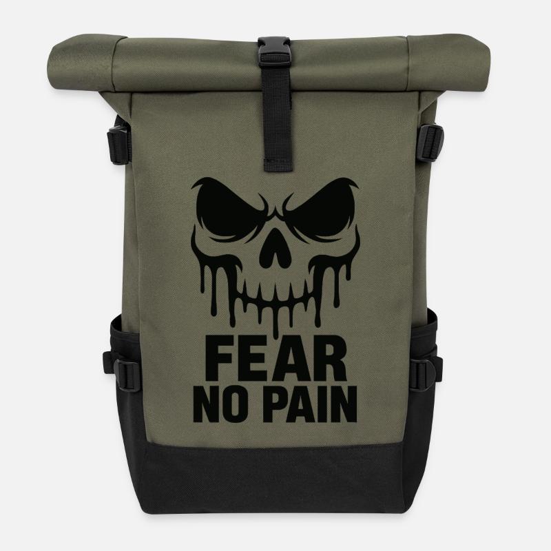 Fear No Pain Skull Gym Motivation - Roll Top Backpack - olive/black