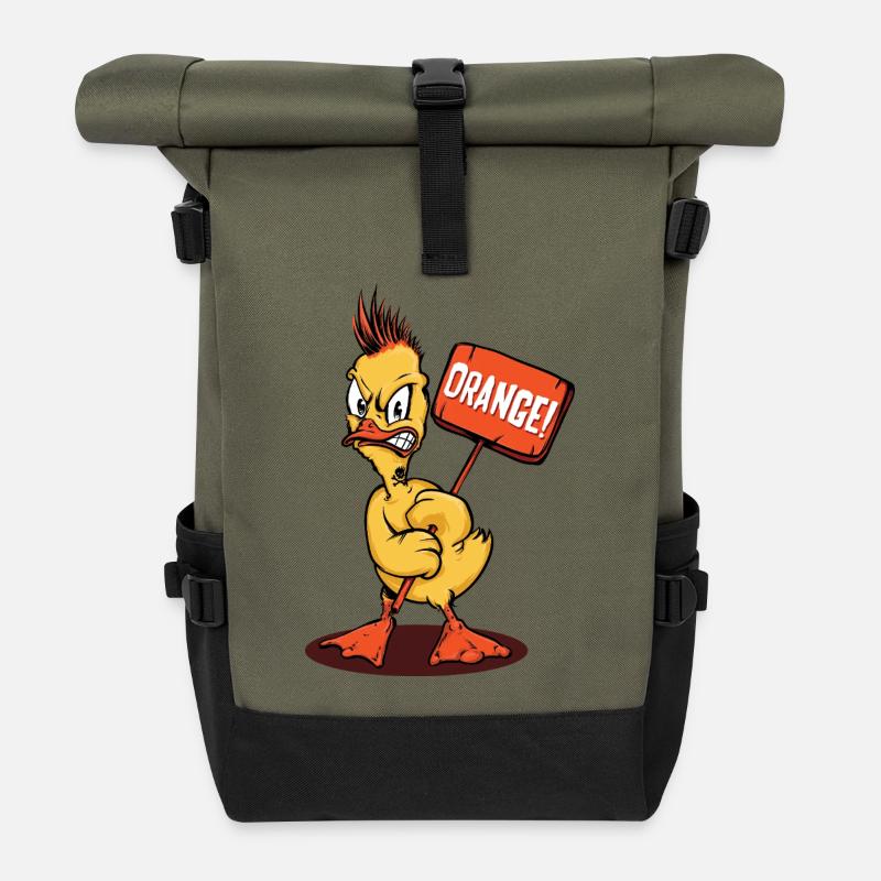 Angry Duck Punk Orange - Roll Top Backpack - olive/black