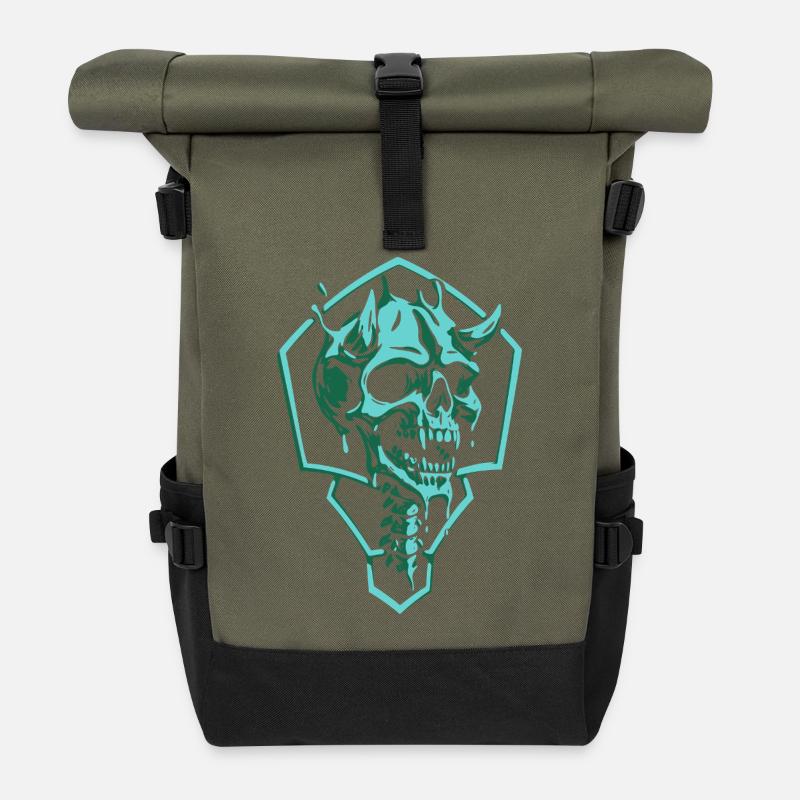 Crâne d’émeraude déchiré - Sac à dos roll top - olive/noir