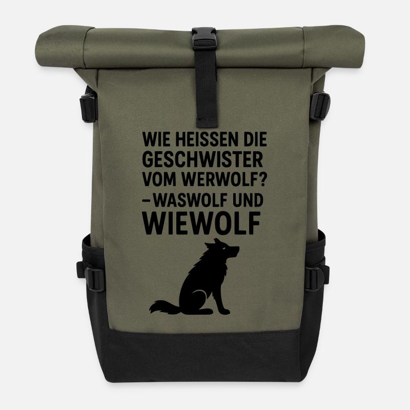 werwolf witziger spruch kinder grundschule - Rolltop Rucksack - Olive/Schwarz