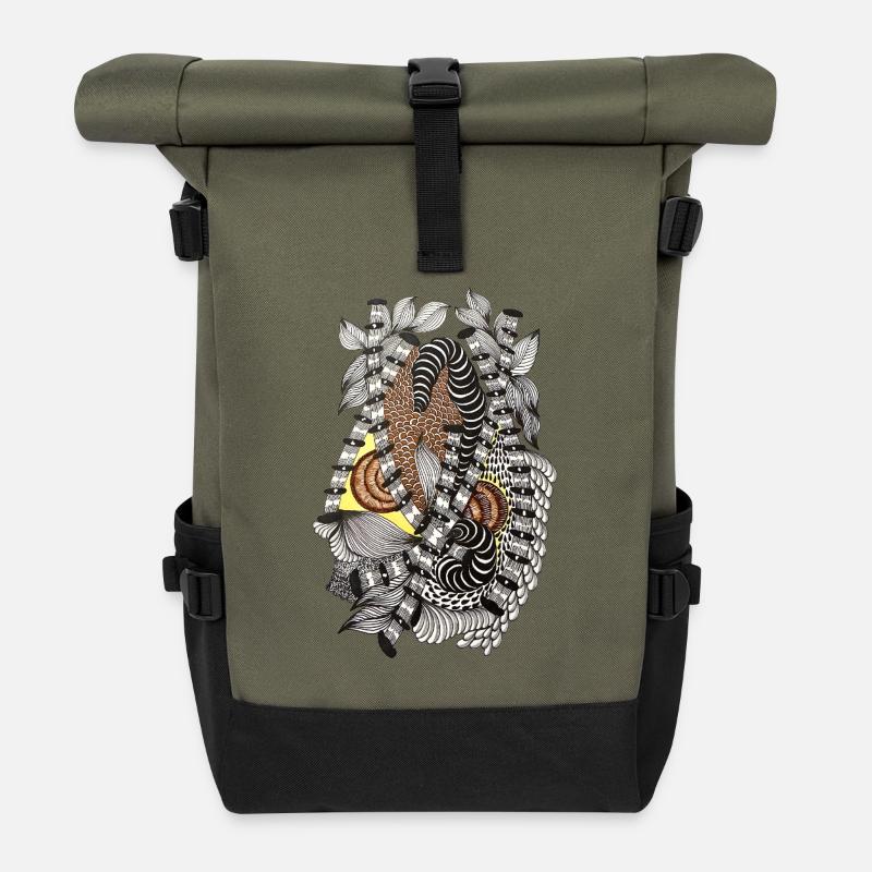 Snake vertebrae in the leaf tissue - Roll Top Backpack - olive/black