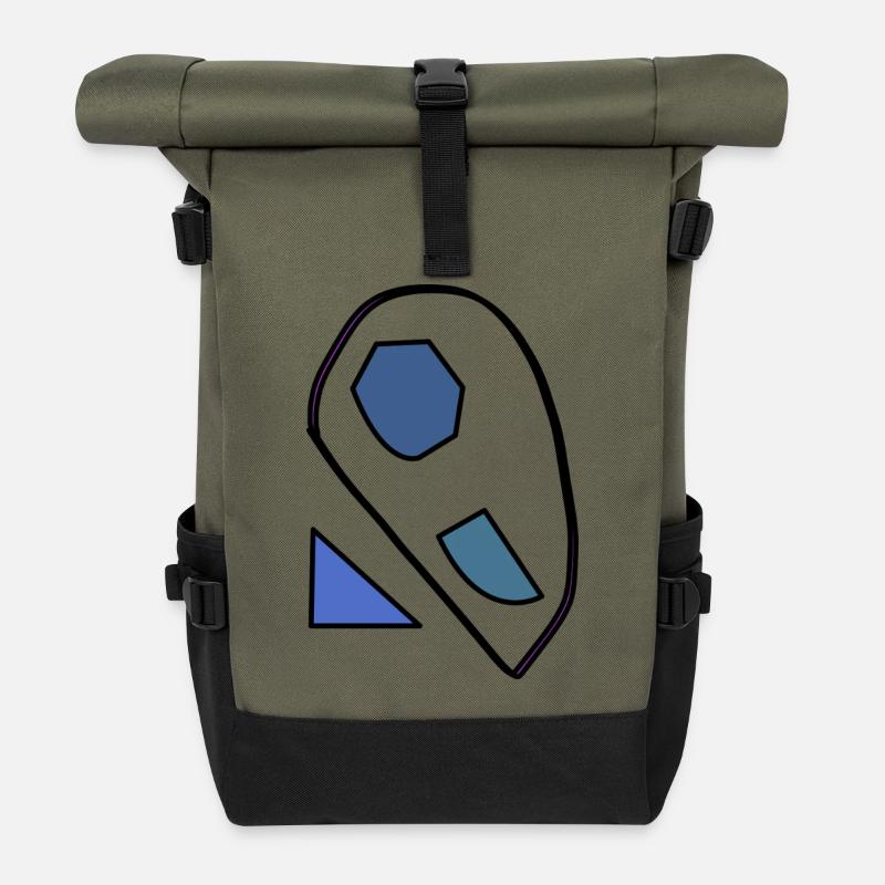 Abstrakte Blauformen auf Schwarz - Rolltop Rucksack - Olive/Schwarz
