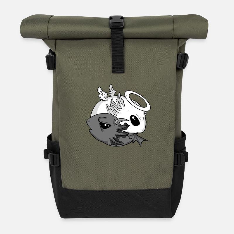 Yin Yang Axolotl Engel Teufel - Rolltop Rucksack - Olive/Schwarz