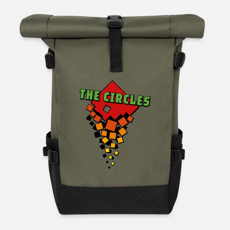 Orange Squares Green Circles - Roll Top Backpack - olive/black