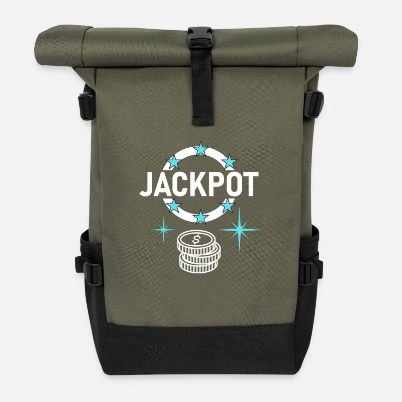 Jackpot Design mit Münzen - Rolltop Rucksack - Olive/Schwarz