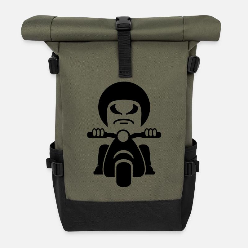 Rocker auf dem Motorroller / bad dude on a - Rolltop Rucksack - Olive/Schwarz