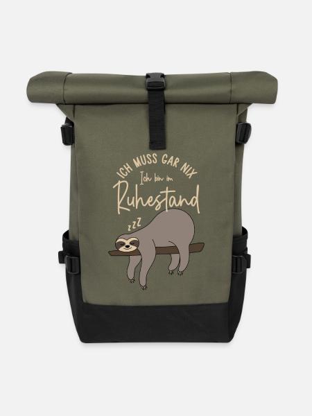 Faultier - Ich muss gar nix Ich bin im Ruhestand - Rolltop Rucksack - Olive/Schwarz