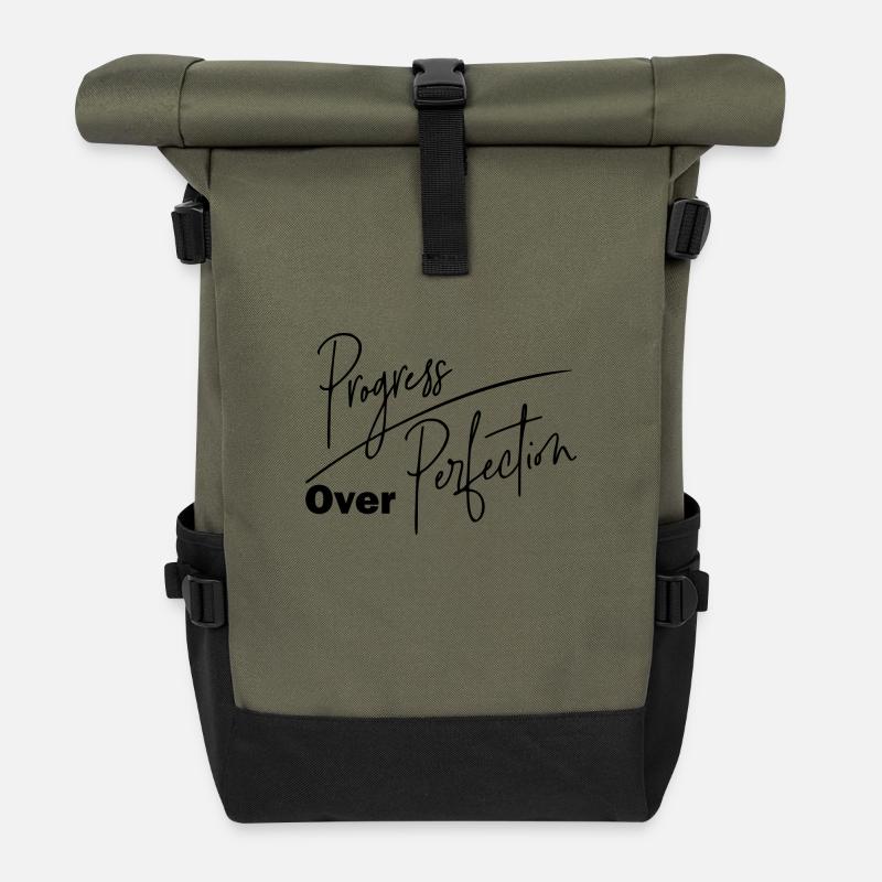 DZ00012 Progress Over Perfection - Roll Top Backpack - olive/black