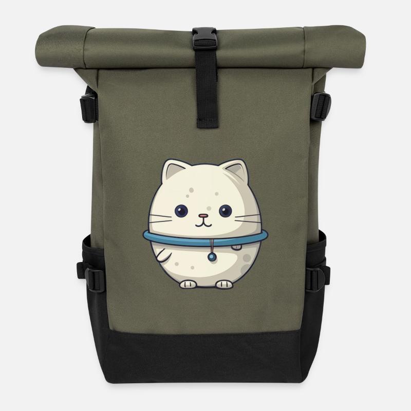 Space Cat Illustration - Roll Top Backpack - olive/black