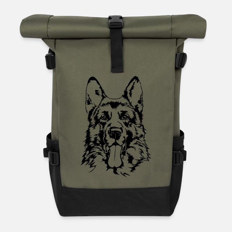 DEUTSCHER SCHÄFERHUND - GERMAN SHEPHERD Wilsigns - Rolltop Rucksack - Olive/Schwarz