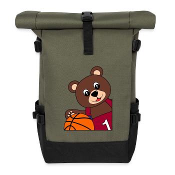Bear with Basketball - Basketball Motif - Roll Top Backpack - olive/black - Front