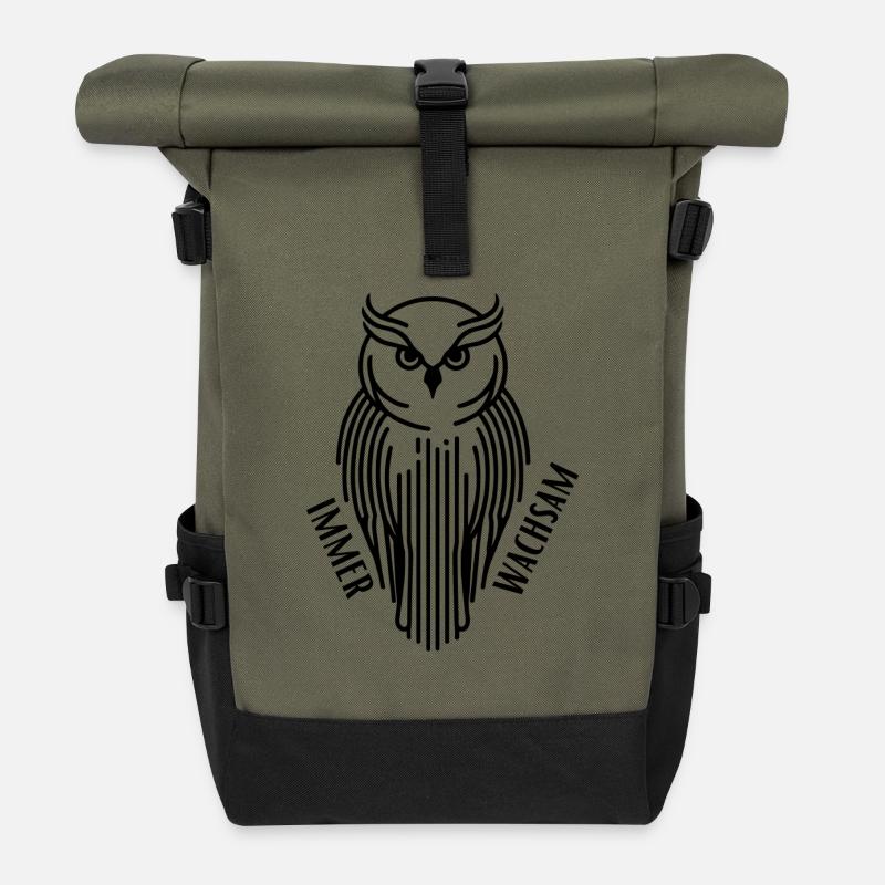 Immer wachsam Eule - Rolltop Rucksack - Olive/Schwarz