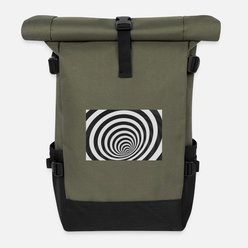 Hypnotic black and white spiral - Roll Top Backpack - olive/black