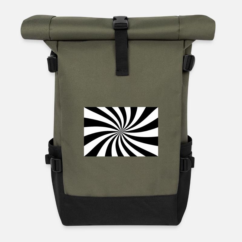Hypnotic Black and White Spiral - Roll Top Backpack - olive/black