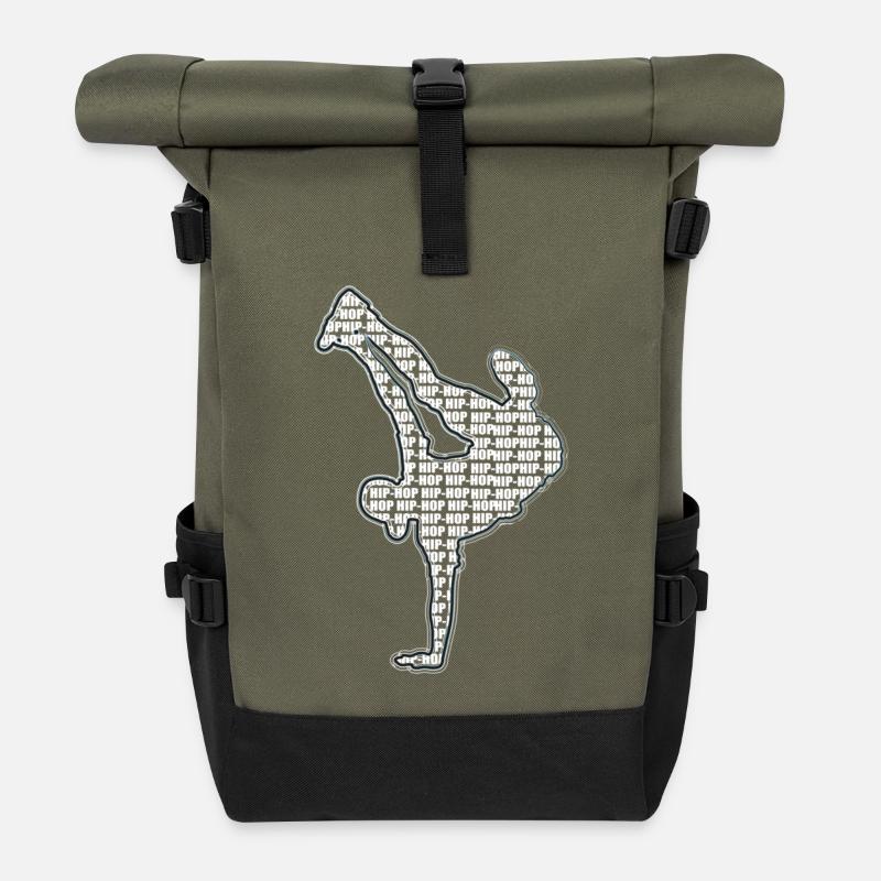 Breakdance et typographie - Sac à dos roll top - olive/noir