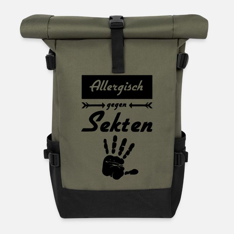 Allergisch gegen Sekten Geschenk - Rolltop Rucksack - Olive/Schwarz