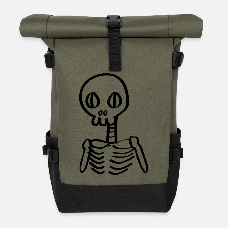 Gerippe Skelett Comic Halloween - Rolltop Rucksack - Olive/Schwarz