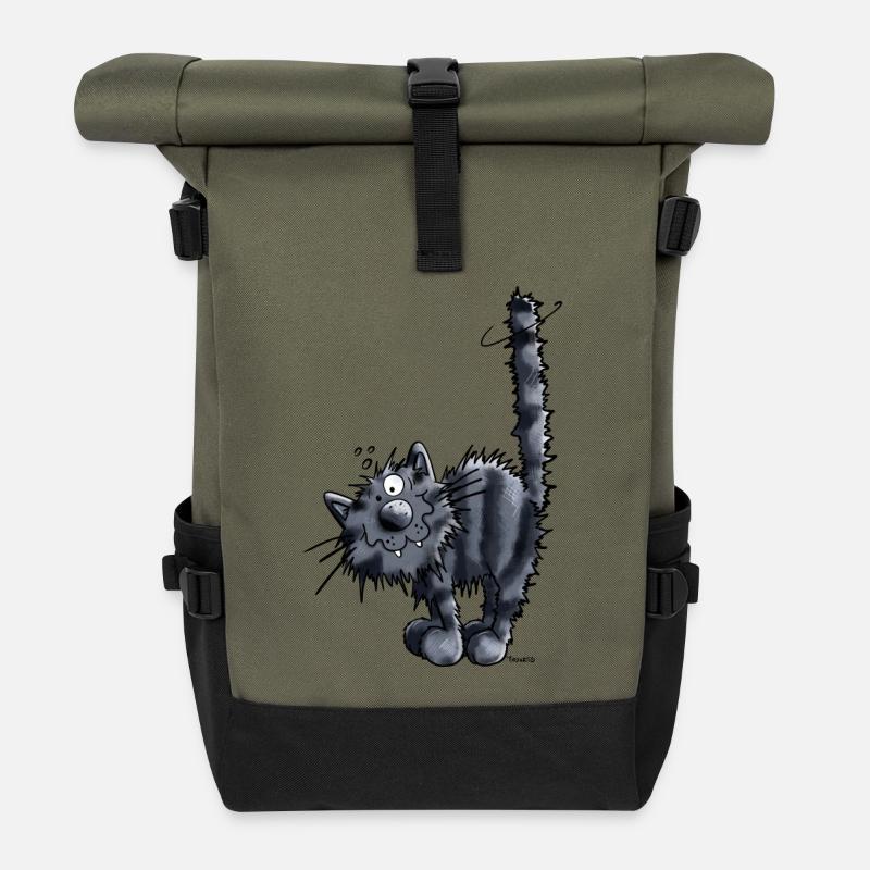 Süße Katze - Rolltop Rucksack - Olive/Schwarz