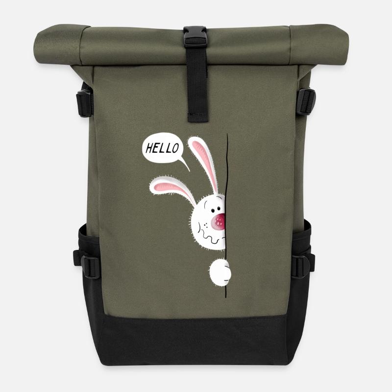 Kaninchen sagt Hello - Rolltop Rucksack - Olive/Schwarz