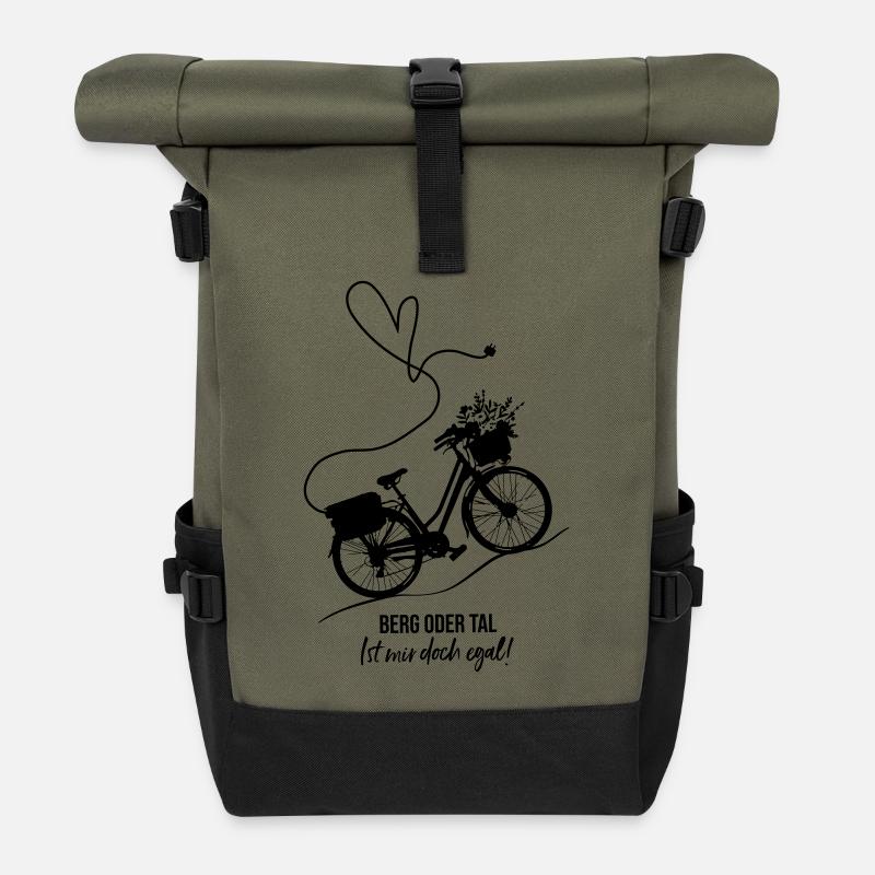 ebike-Fahrrad-Blumen-Herz - Rolltop Rucksack - Olive/Schwarz