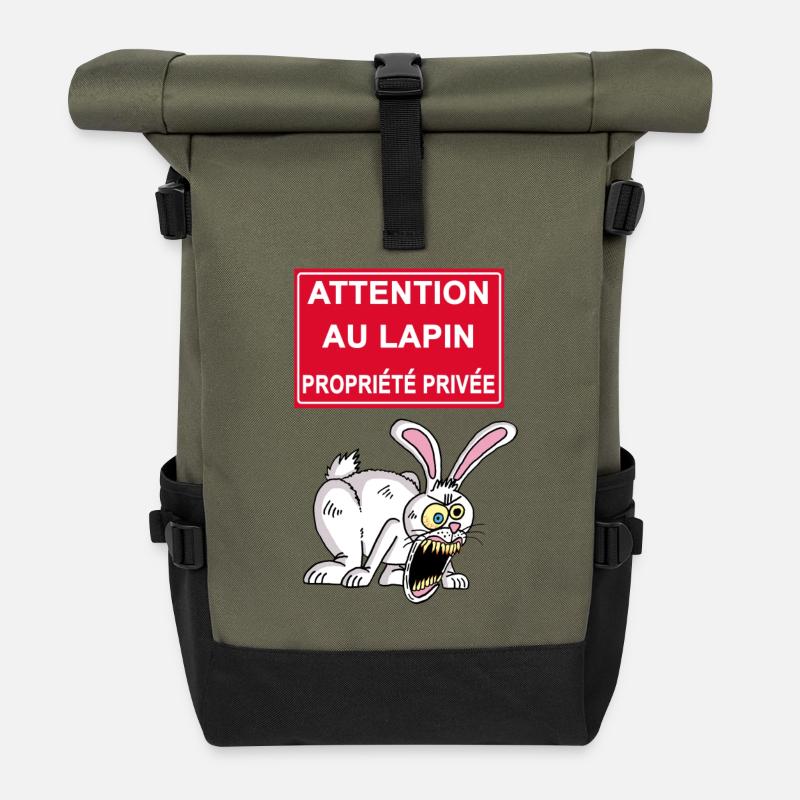 Attention au lapin blanc - Sac à dos roll top - olive/noir